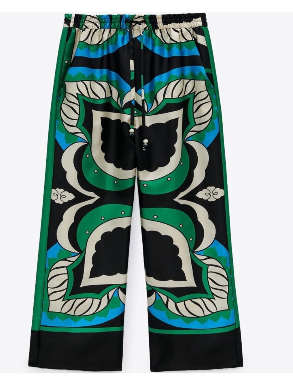 ZARA Green & Black Satin Printed Men’s Pants